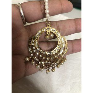 Indian Bollywood Gold Plated Pearl Kundan Forehead Maang Tikka Wedding Jewelry